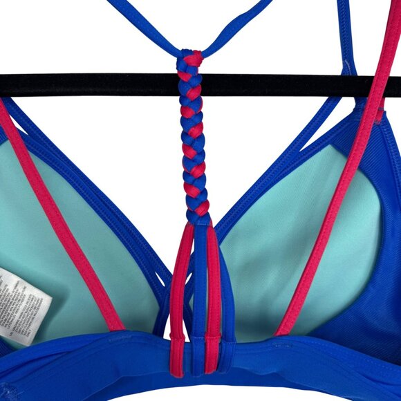 Reebok Strappy Sexy Cut Out Play Dry Sports Bra Floral Print‎ Blue Red Size S - Picture 7 of 8